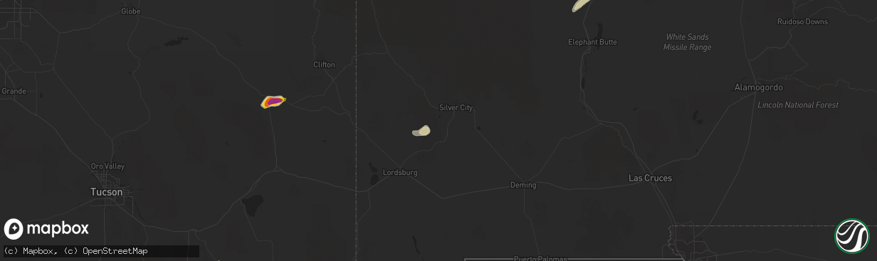 Hail map in Silver City, NM on October 8, 2016