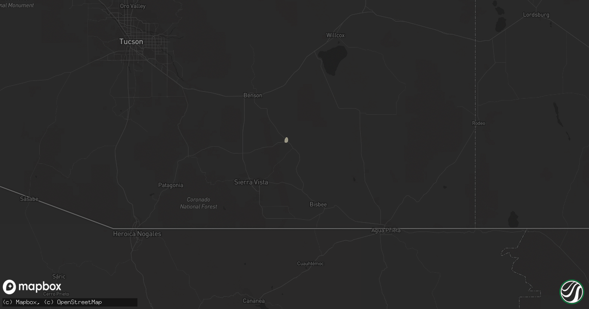 Hail map in Tombstone, AZ on October 8, 2016