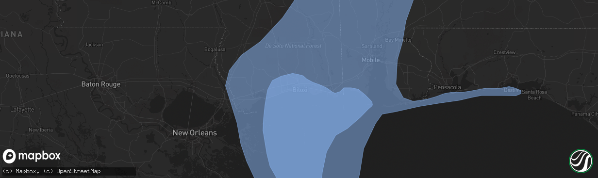 Hail map in Biloxi, MS on October 8, 2017