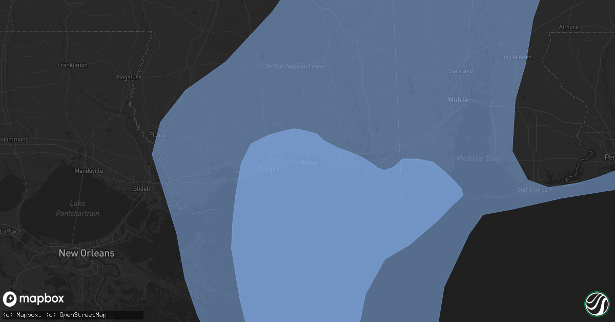 Hail map in Biloxi, MS on October 8, 2017