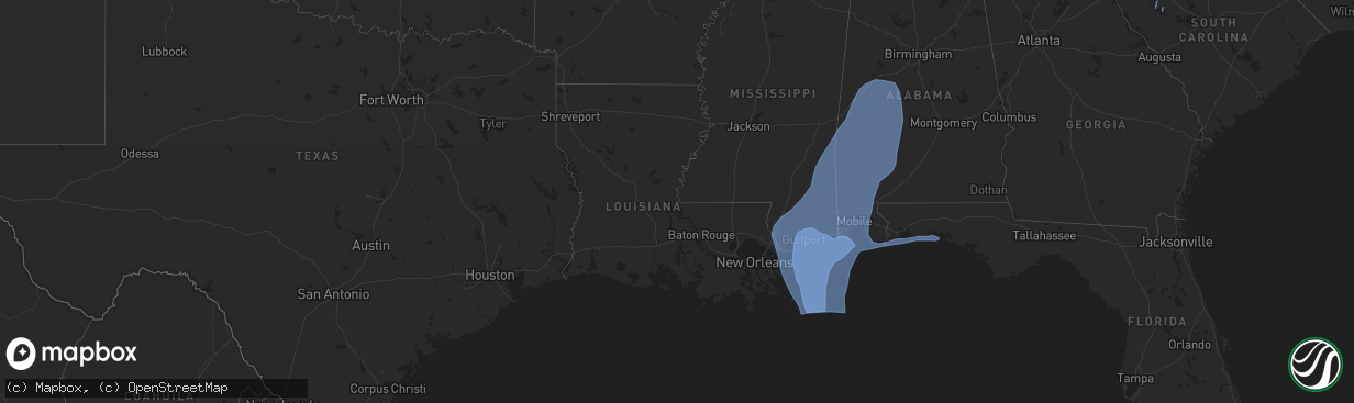 Hail map in Louisiana on October 8, 2017