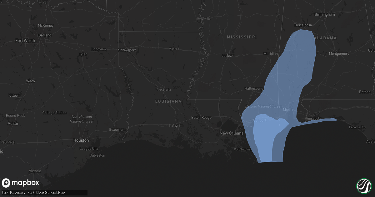 Hail map in Louisiana on October 8, 2017