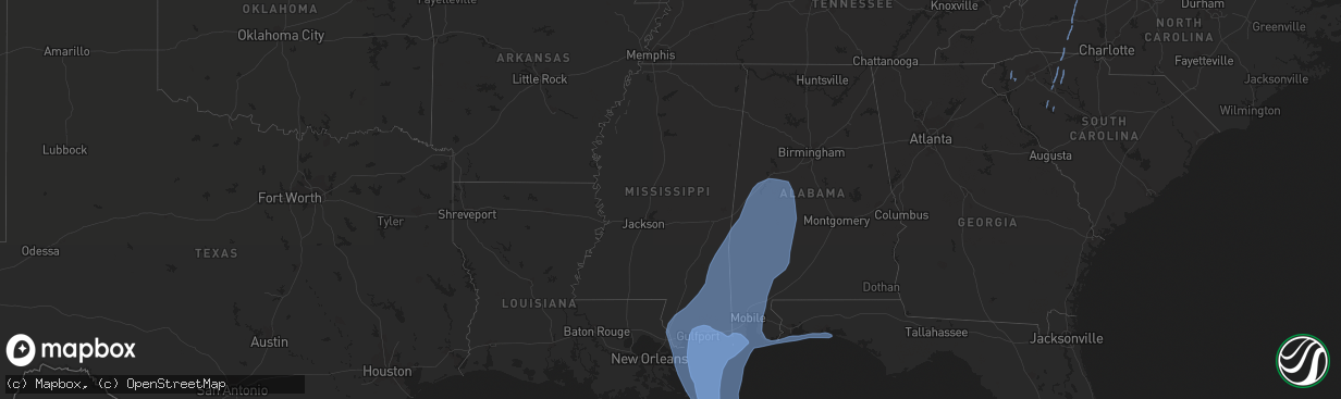 Hail map in Mississippi on October 8, 2017