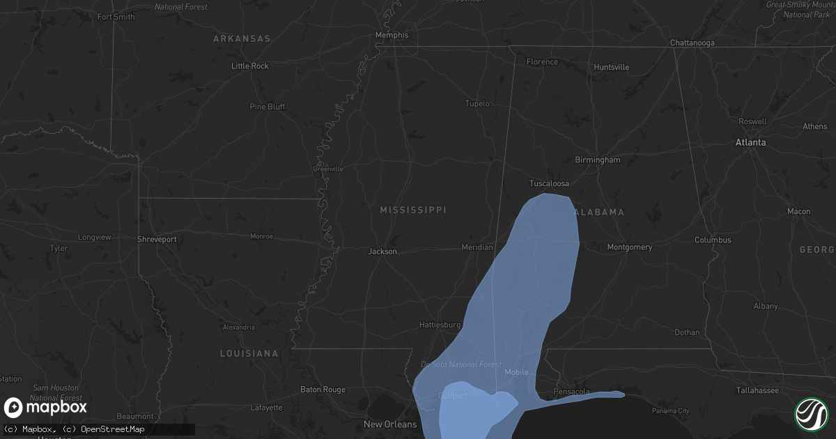 Hail map in Mississippi on October 8, 2017