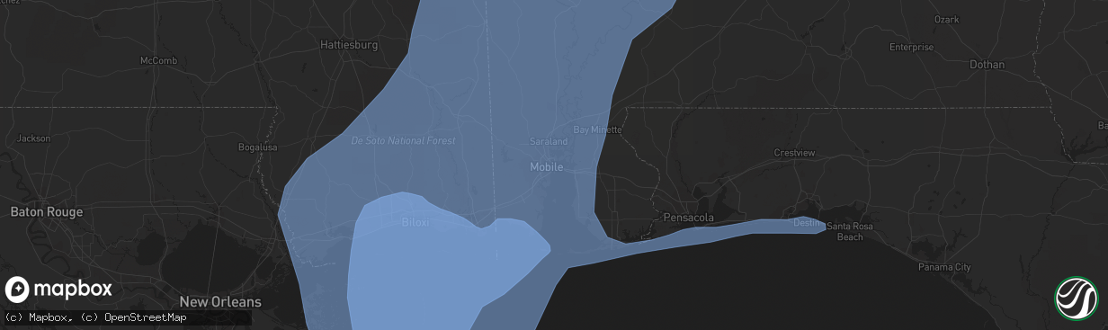 Hail map in Mobile, AL on October 8, 2017