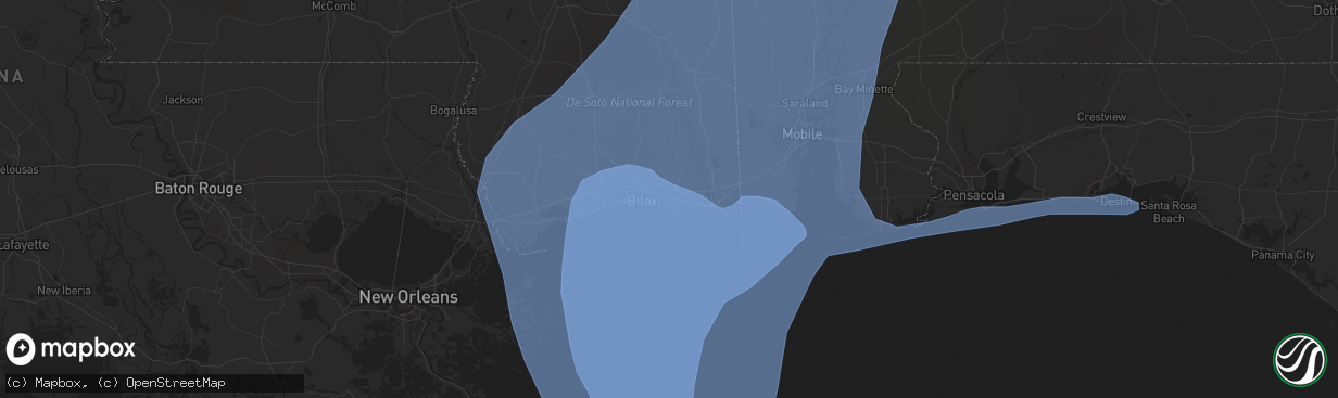 Hail map in Ocean Springs, MS on October 8, 2017