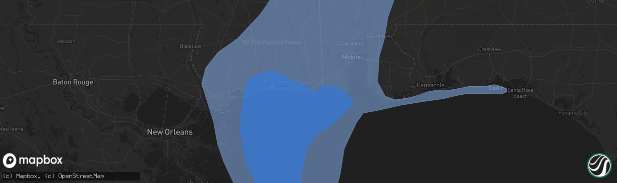 Hail map in Pascagoula, MS on October 8, 2017