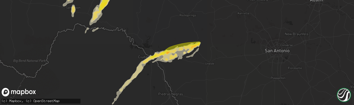 Hail map in Brackettville, TX on October 8, 2018