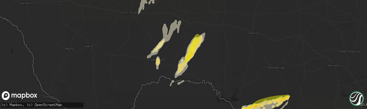 Hail map in Dryden, TX on October 8, 2018