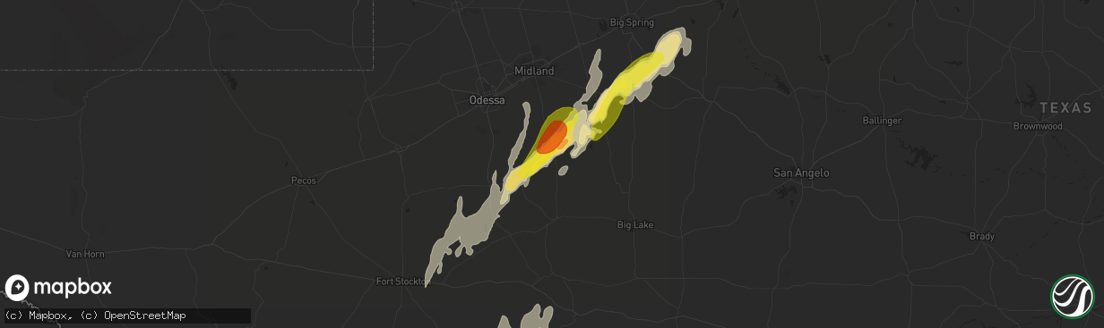 Hail map in Midkiff, TX on October 8, 2018