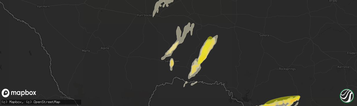 Hail map in Sanderson, TX on October 8, 2018