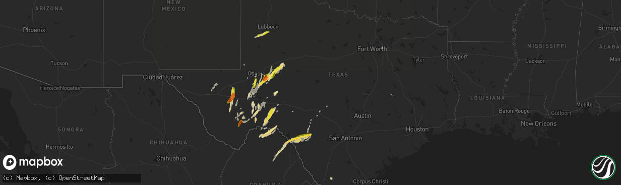 Hail map in Texas on October 8, 2018