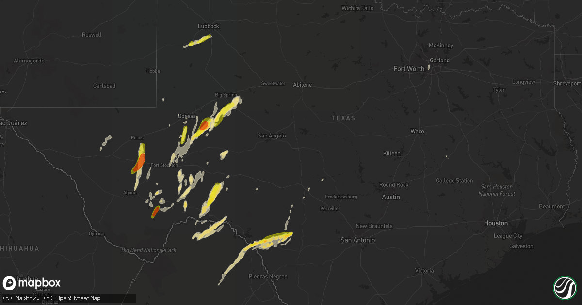 Hail map in Texas on October 8, 2018
