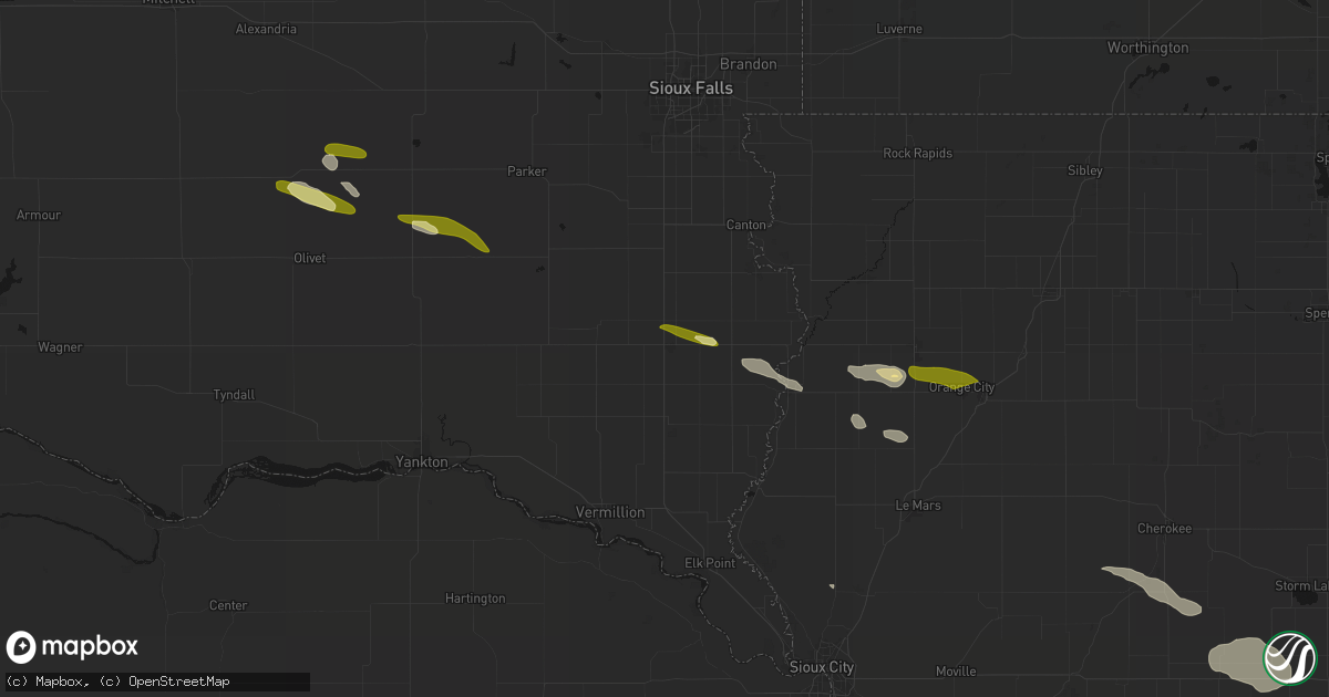 Hail map in Beresford, SD on October 8, 2026