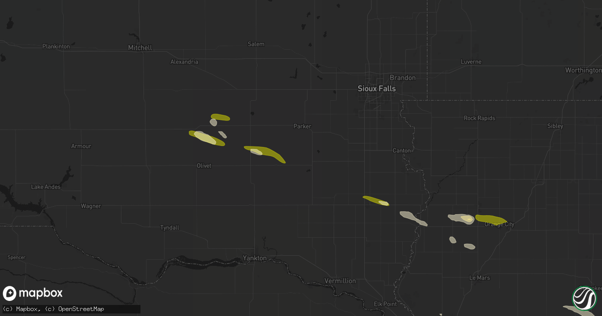 Hail map in Hurley, SD on October 8, 2026
