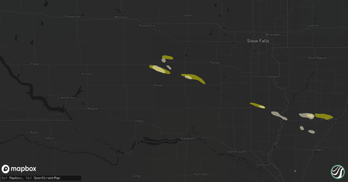 Hail map in Menno, SD on October 8, 2026