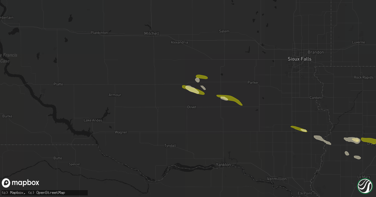 Hail map in Olivet, SD on October 8, 2026