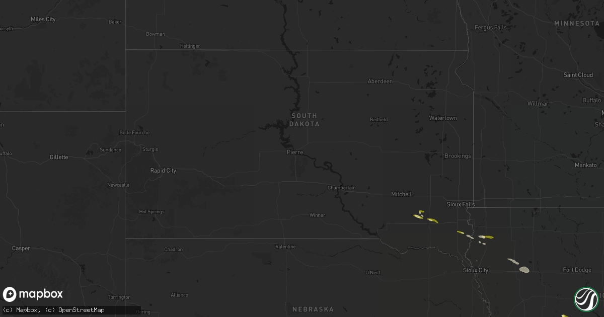 Hail map in South Dakota on October 8, 2026
