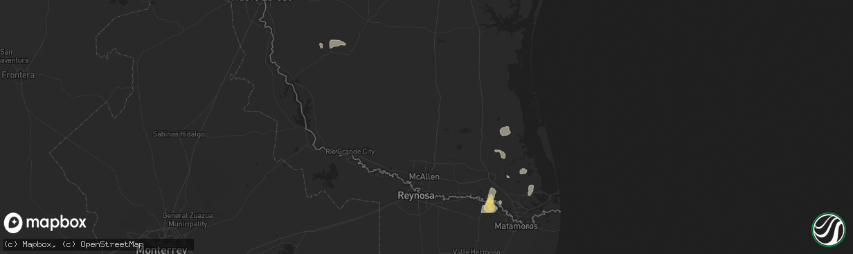 Hail map in Raymondville, TX on October 9, 2011