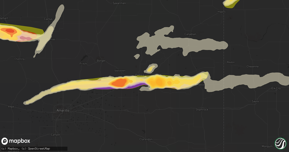 Hail map in Pampa, TX on October 9, 2014