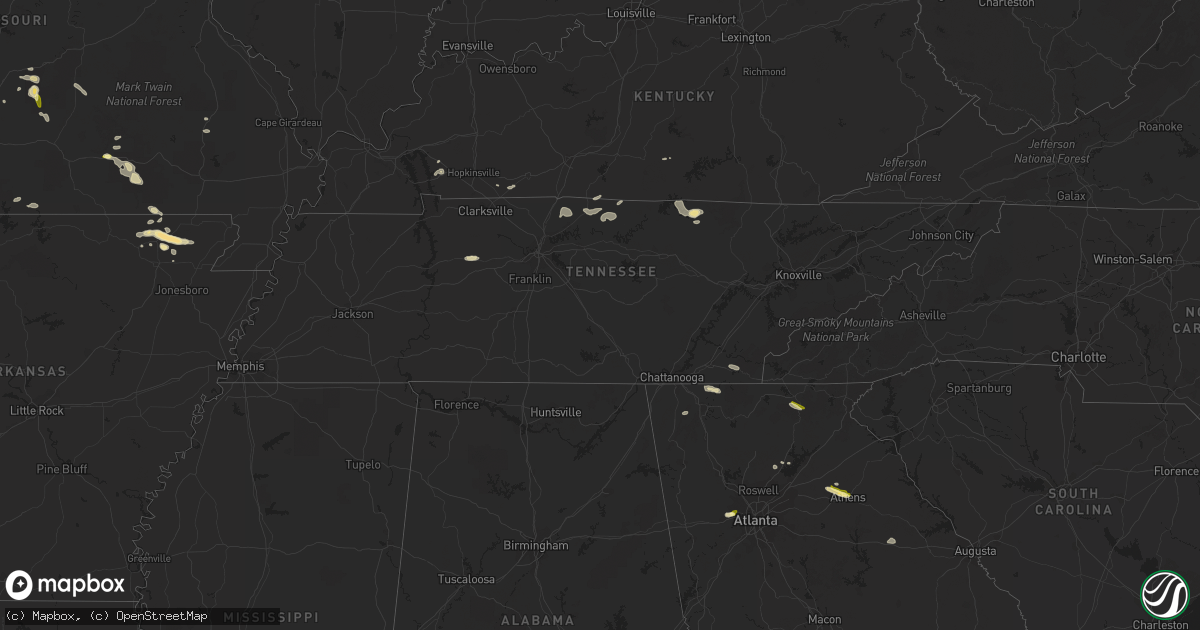 Hail map in Tennessee on October 9, 2014
