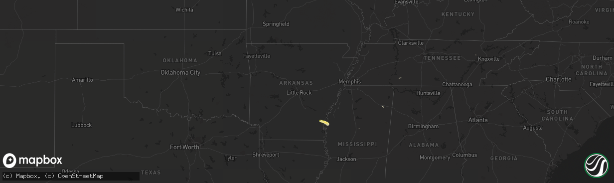 Hail map in Arkansas on October 9, 2015