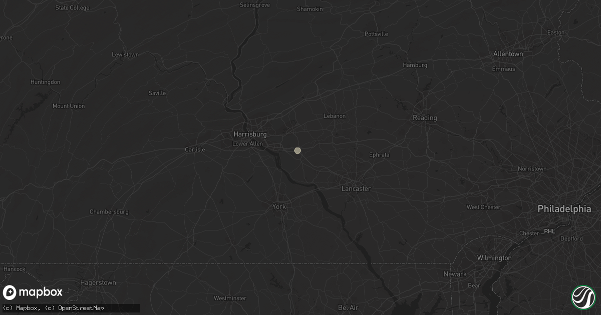 Hail map in Elizabethtown, PA on October 9, 2015