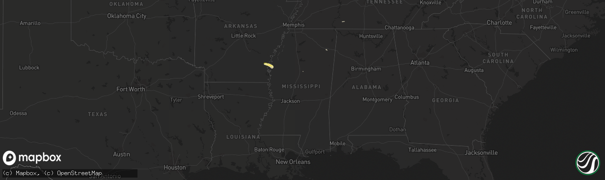 Hail map in Mississippi on October 9, 2015