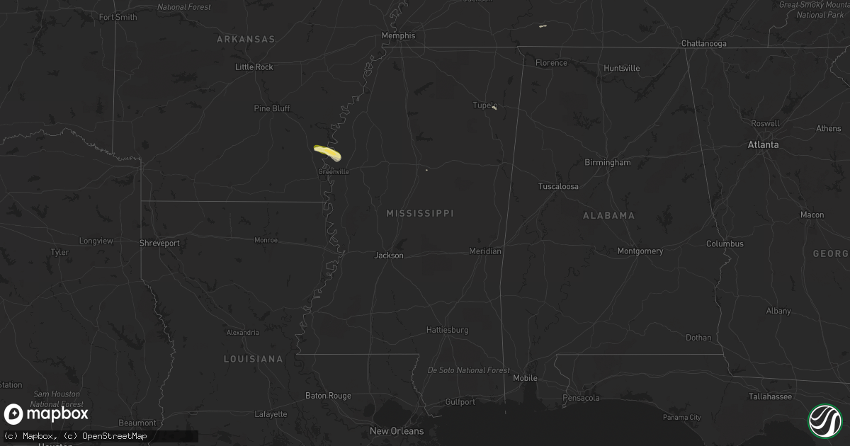 Hail map in Mississippi on October 9, 2015