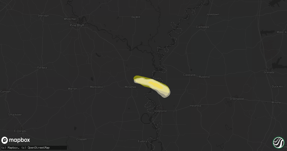 Hail map in Rohwer, AR on October 9, 2015