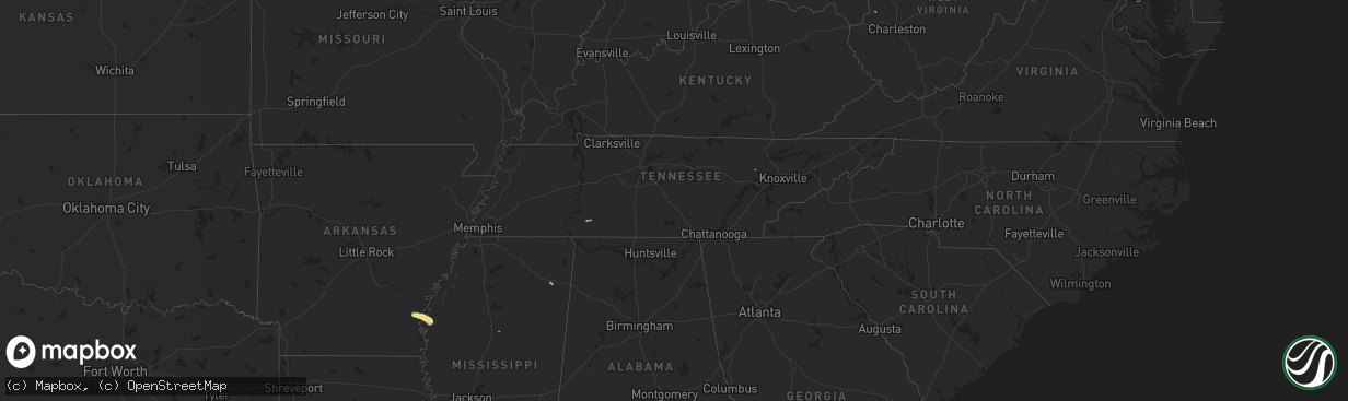 Hail map in Tennessee on October 9, 2015