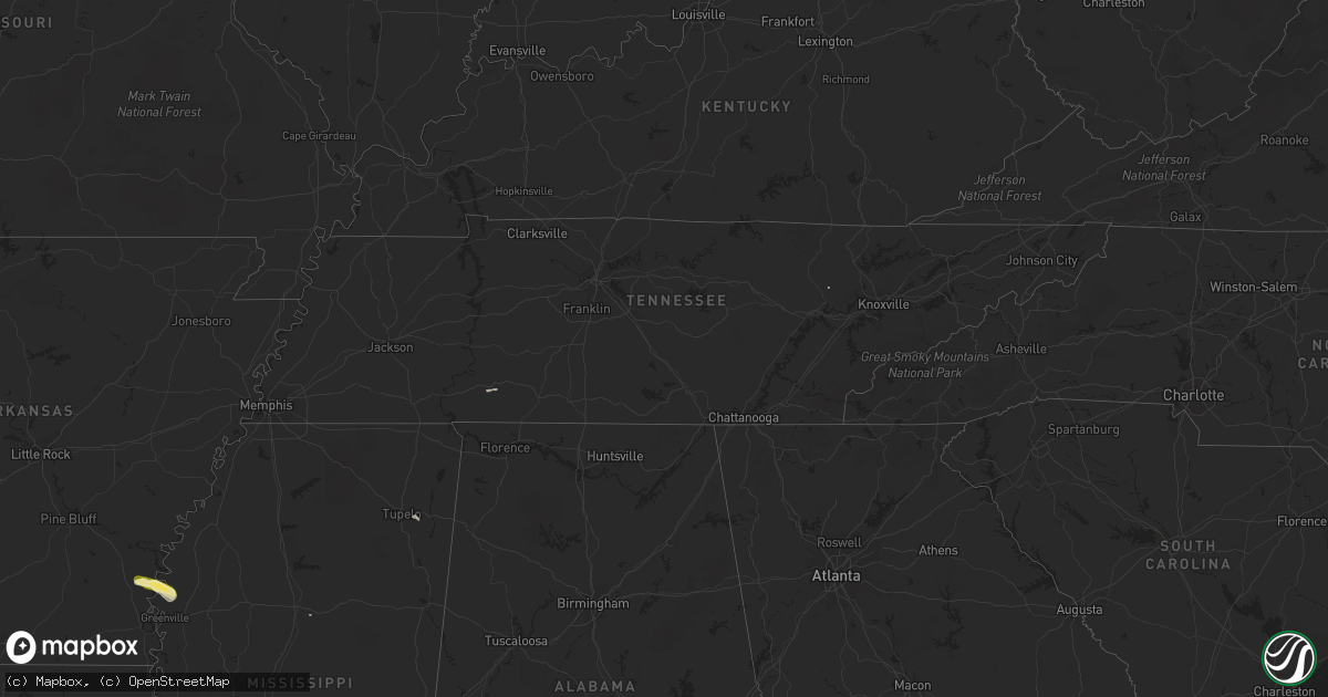 Hail map in Tennessee on October 9, 2015