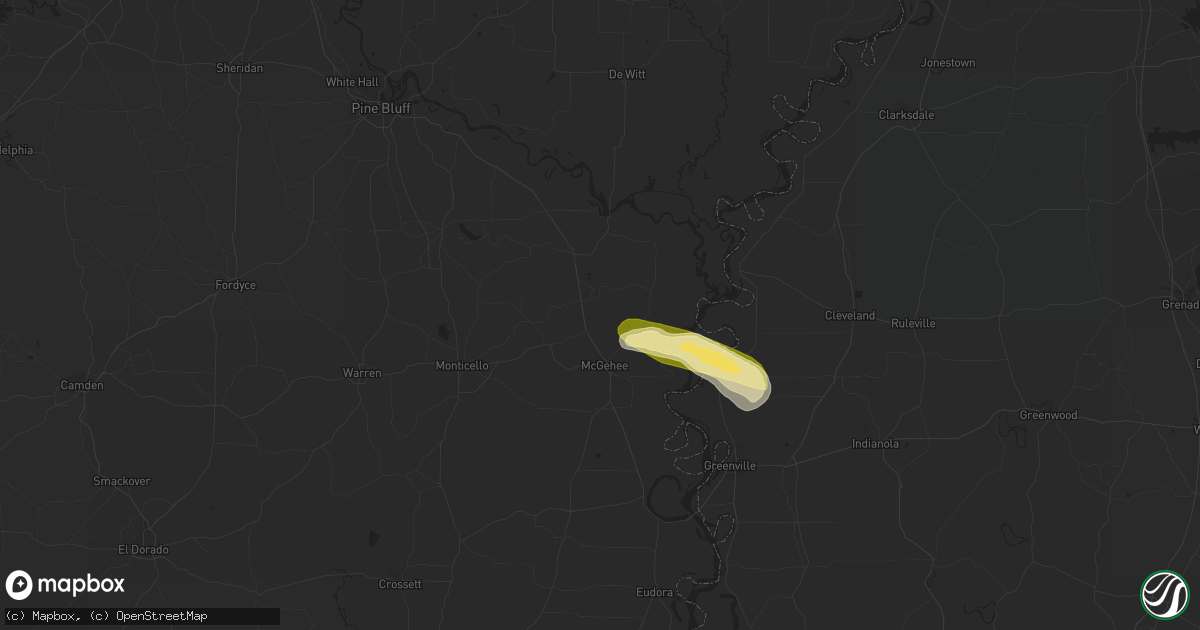 Hail map in Tillar, AR on October 9, 2015