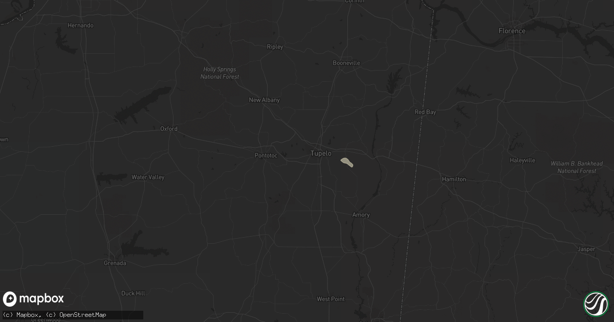 Hail map in Tupelo, MS on October 9, 2015