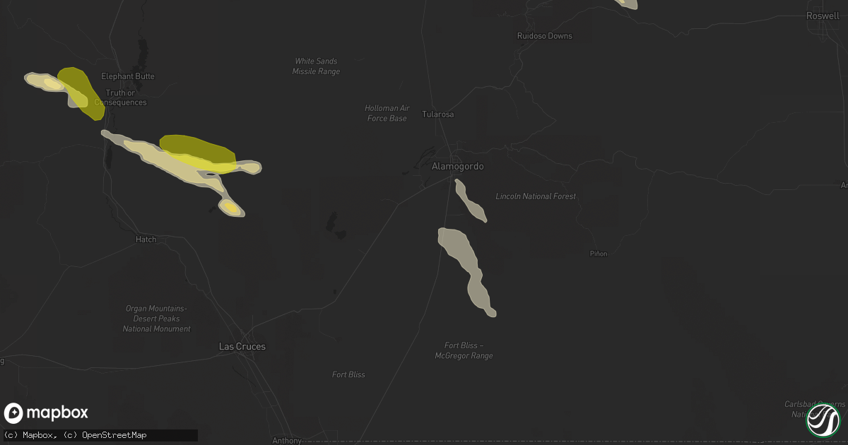 Hail map in Alamogordo, NM on October 9, 2016