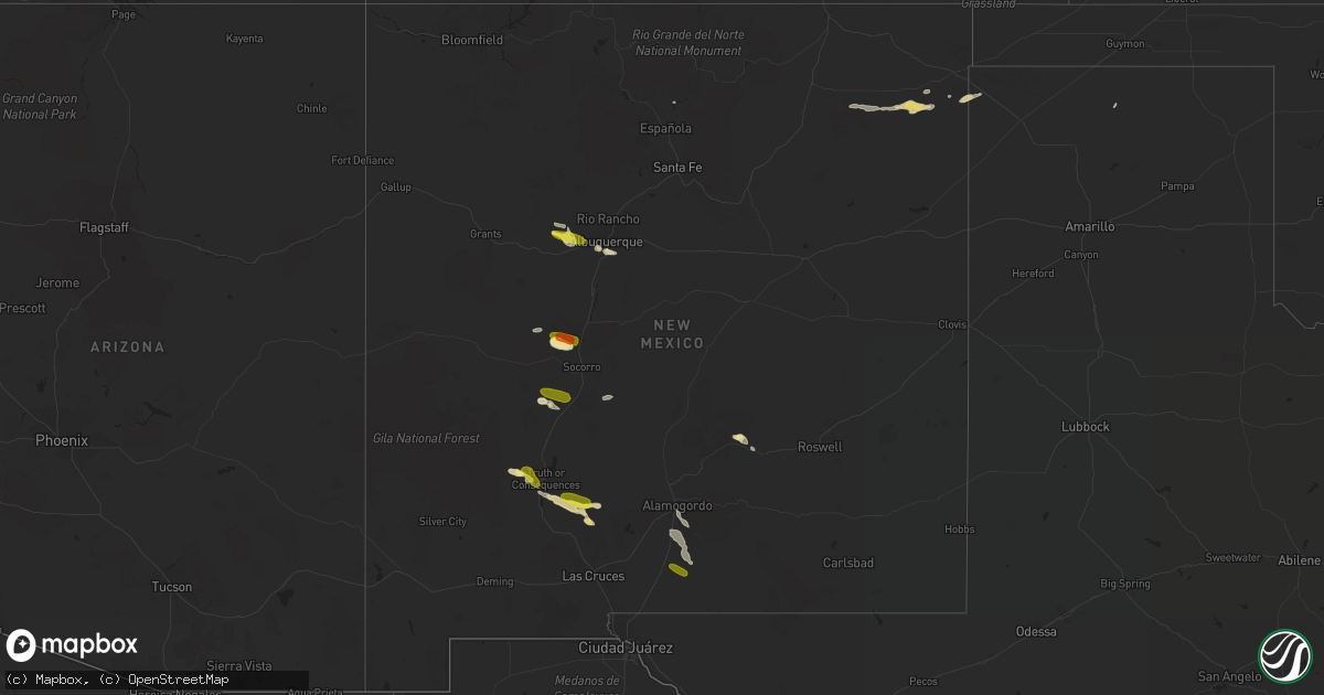 Hail map in New Mexico on October 9, 2016
