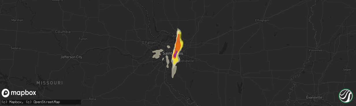 Hail map in East Saint Louis, IL on October 9, 2017