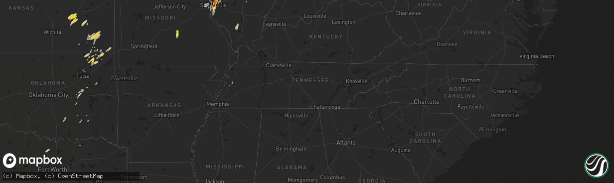 Hail map in Tennessee on October 9, 2017