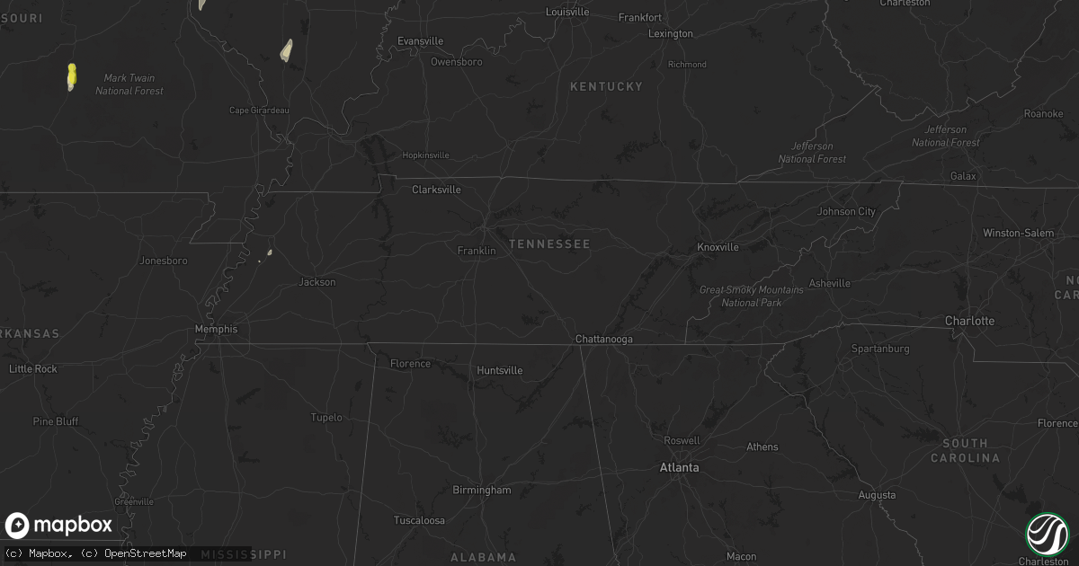 Hail map in Tennessee on October 9, 2017