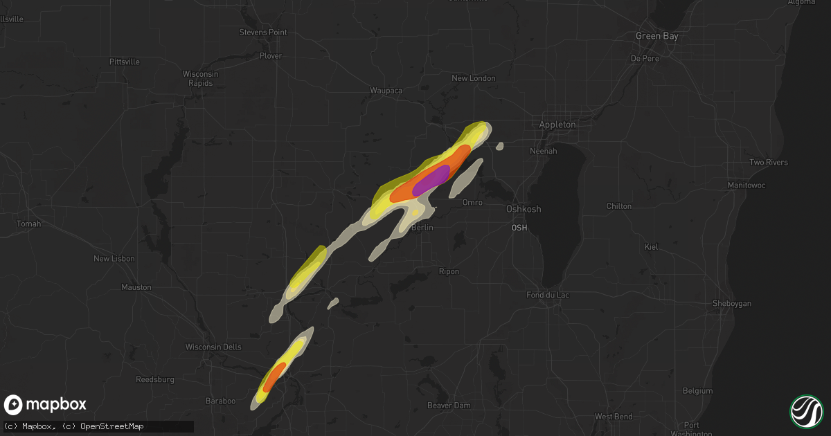 Hail map in Berlin, WI on October 9, 2018