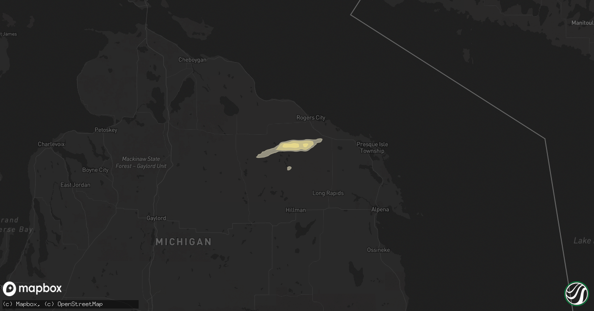 Hail map in Hawks, MI on October 9, 2018