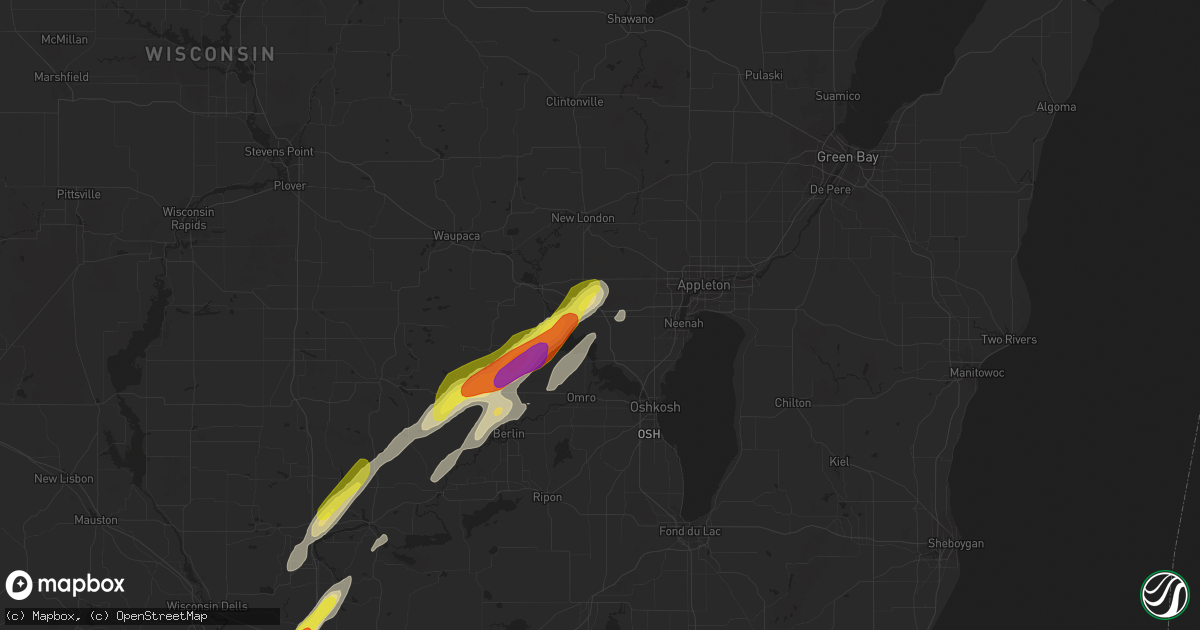 Hail map in Larsen, WI on October 9, 2018