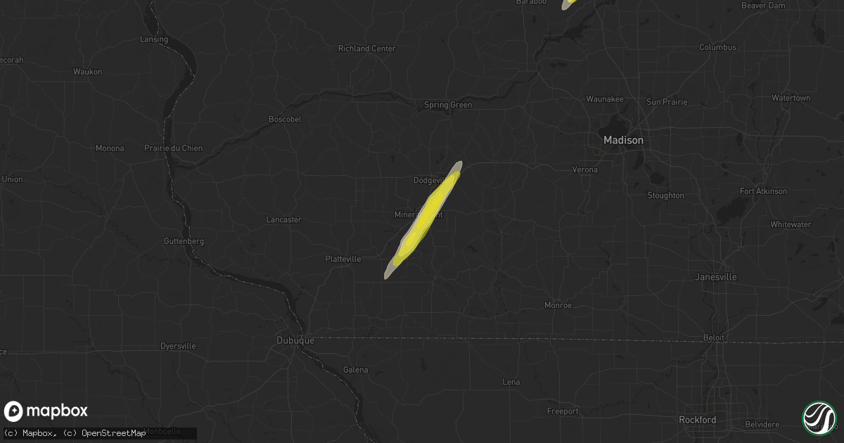 Hail map in Mineral Point, WI on October 9, 2018