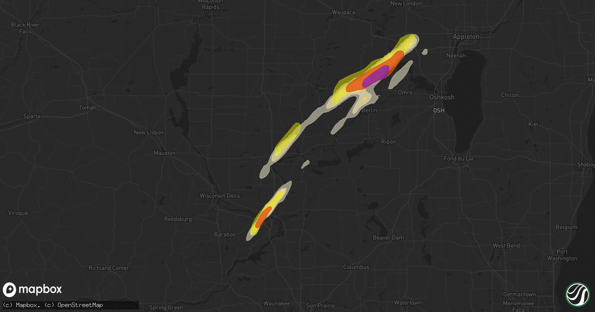 Hail map in Montello, WI on October 9, 2018