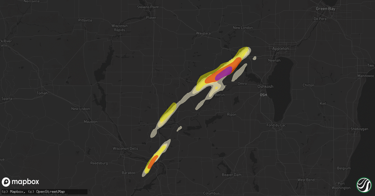 Hail map in Neshkoro, WI on October 9, 2018