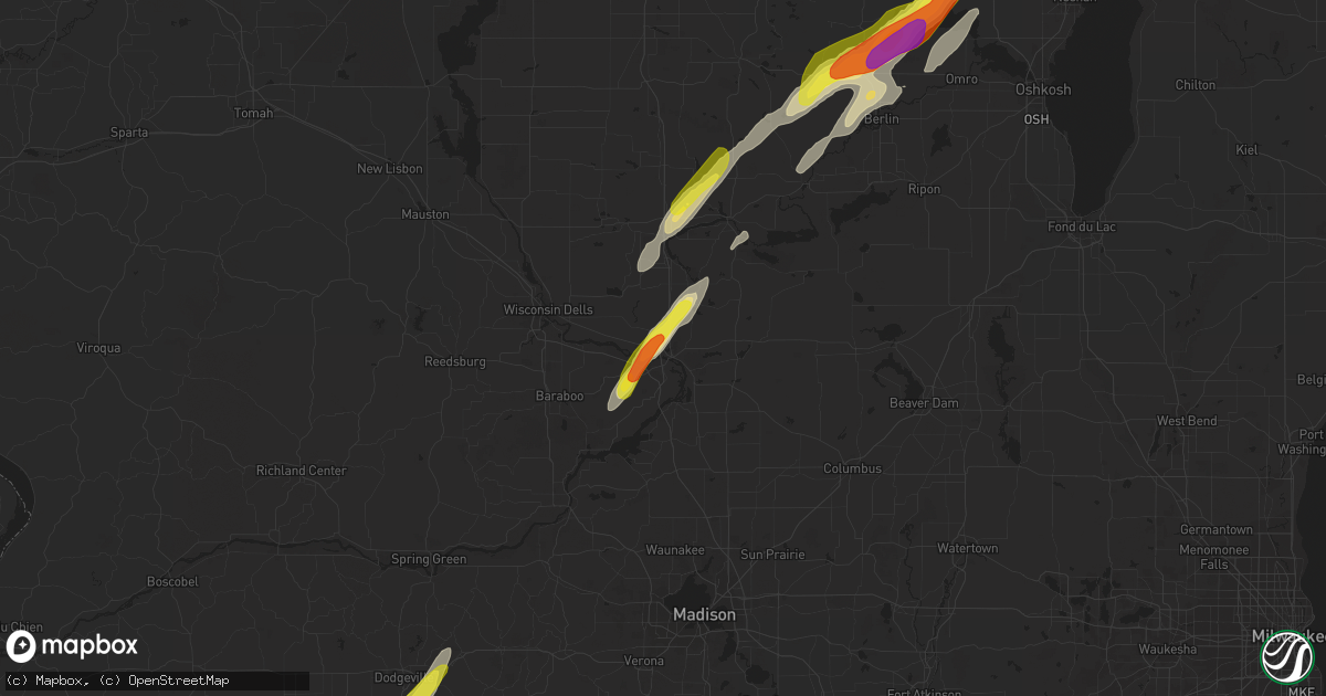 Hail map in Portage, WI on October 9, 2018