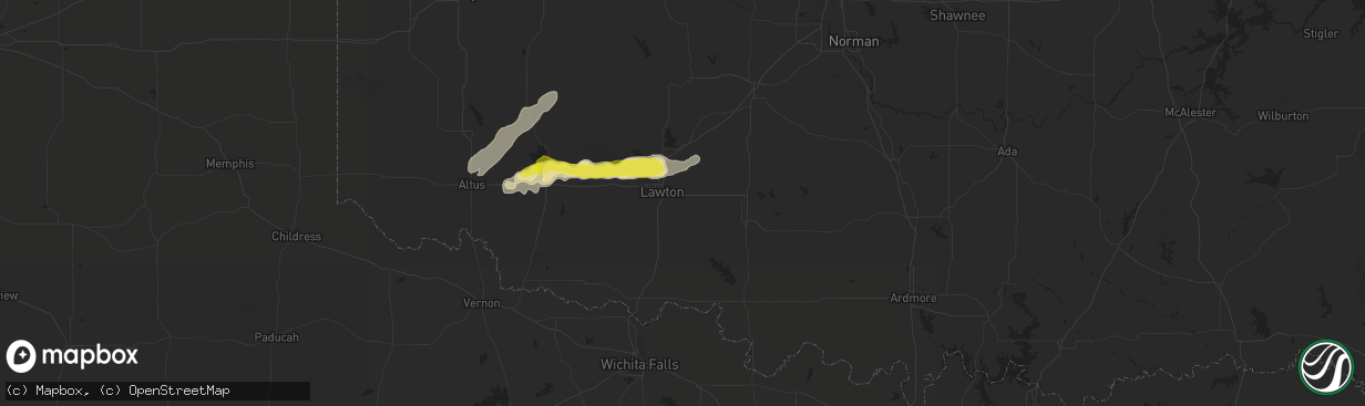 Hail map in Lawton, OK on October 9, 2019