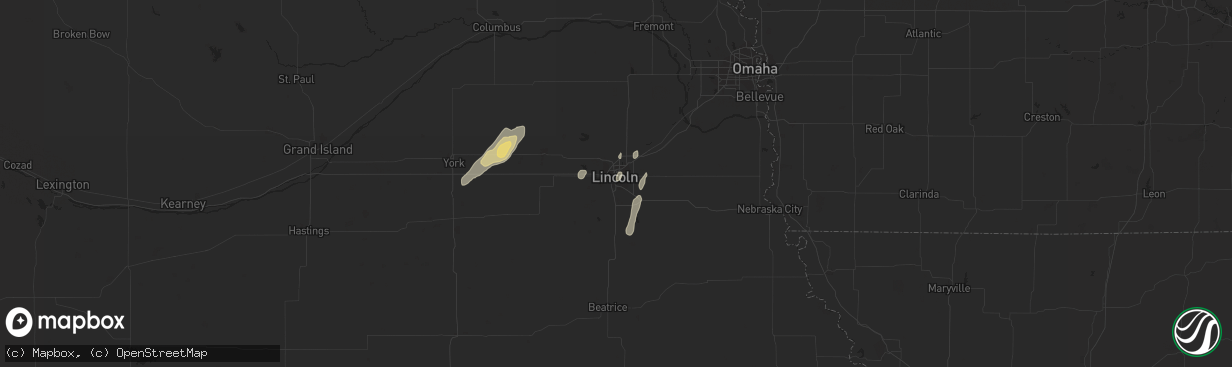 Hail map in Lincoln, NE on October 9, 2019