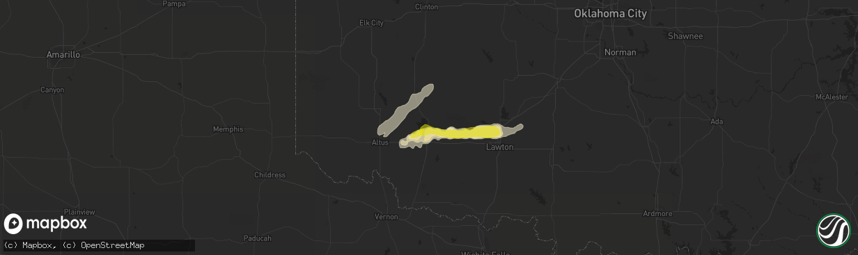 Hail map in Mountain Park, OK on October 9, 2019