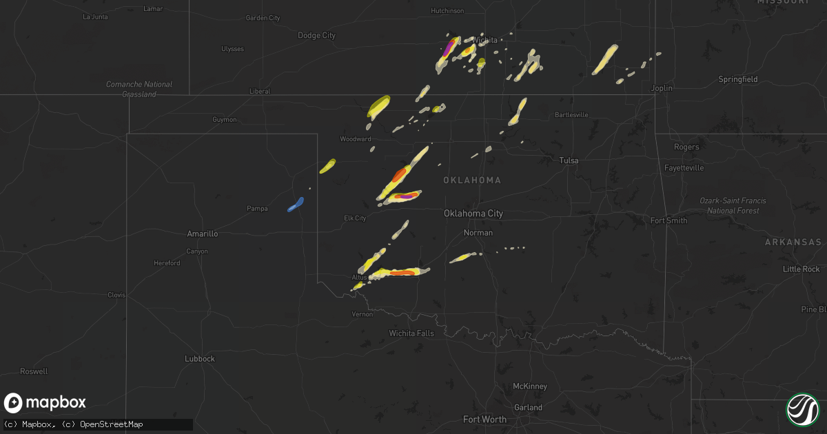 Hail map in Oklahoma on October 9, 2019
